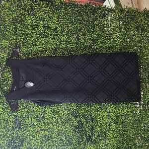 Jones New York Luxe Black Plaid Brocade Sheath Dress with Shell Detail On Sale